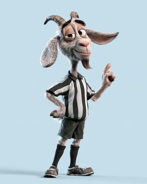 Archie the GOAT, our animated goat sports presenter in a referee shirt